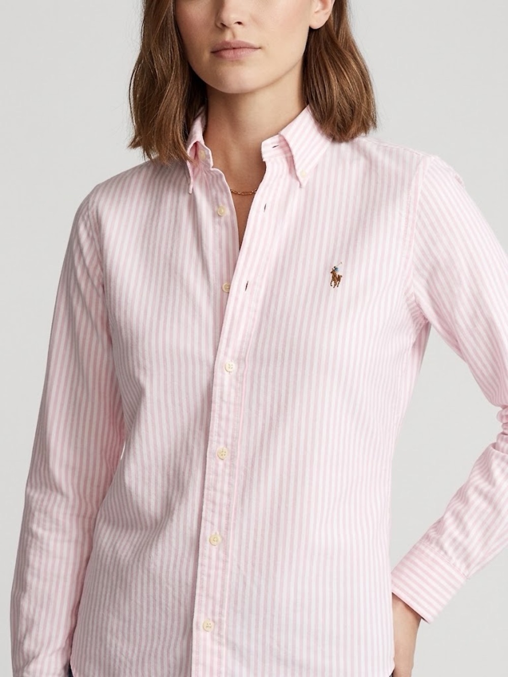 Ralph Lauren Pink and White Striped Button-Down Shirt
